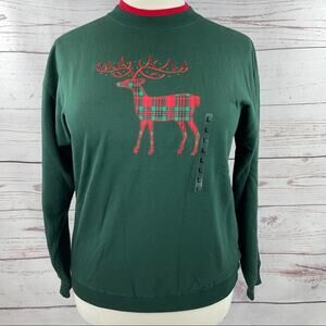 M&C Sportswear dark green sweatshirt plaid deer embroidery